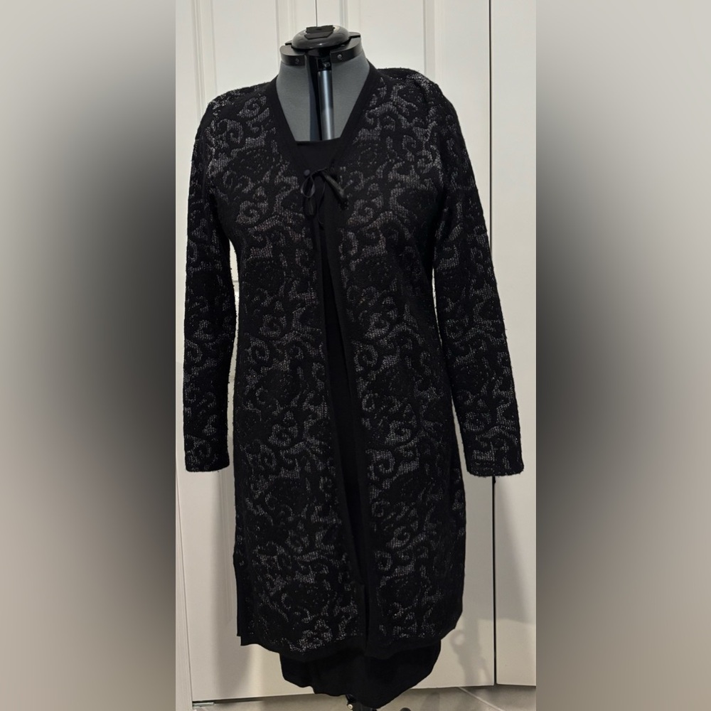 Chico's Black and Silver Long Sleeve Cardigan